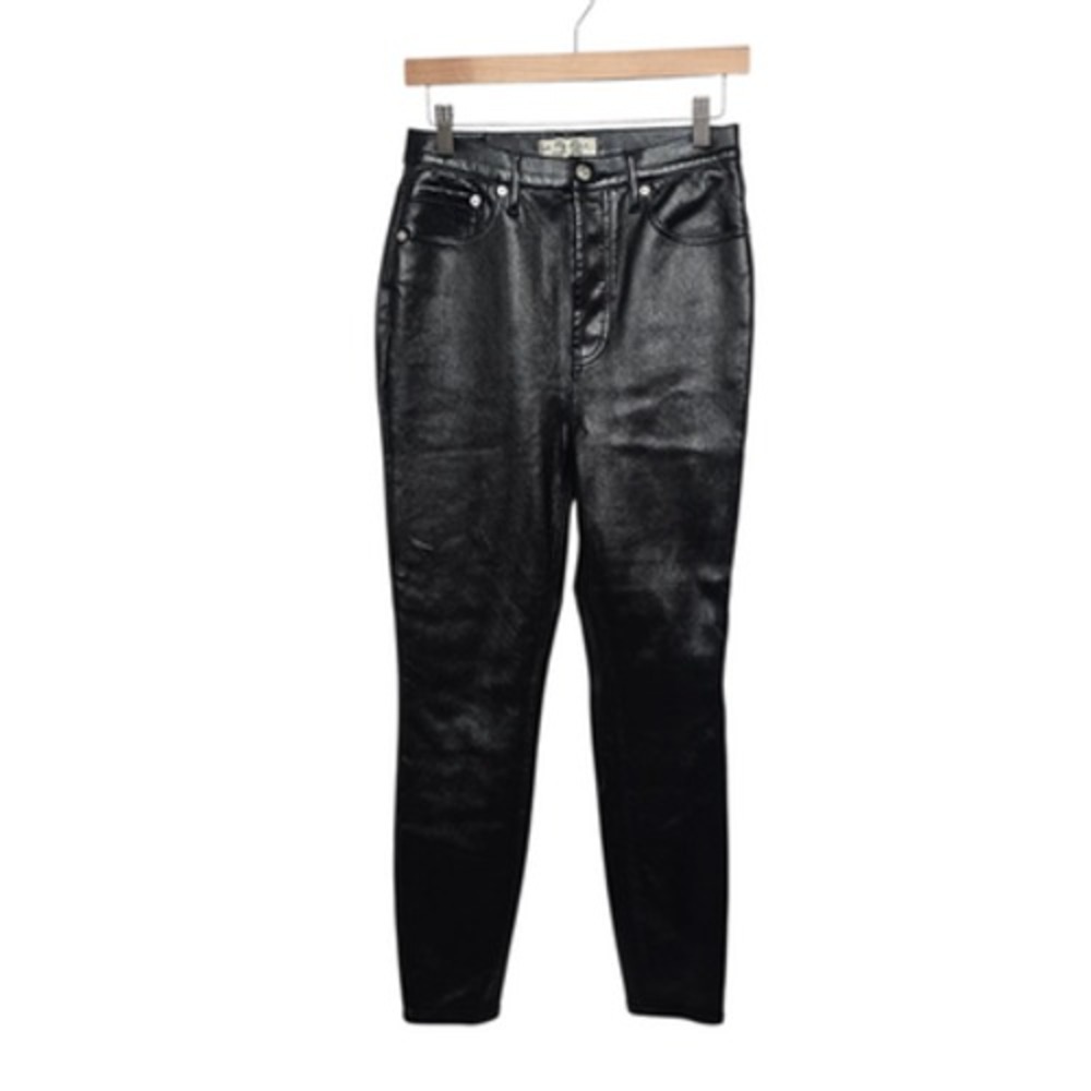 We The Free Jeans Womens 28 Black Coated High‎ Rise Skinny Stretch Shiny Pants